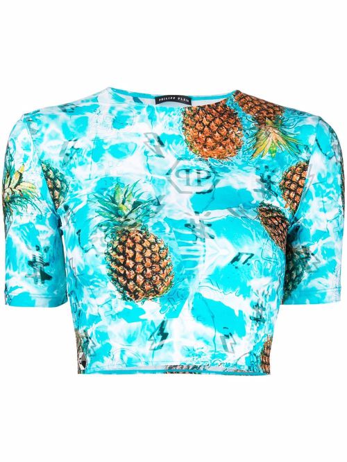 Pineapple Skies short-sleeve cropped T-shirt - Blue