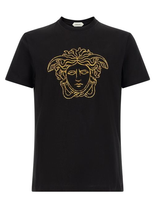 Gold Medusa-Embroidered T-Shirt — Black