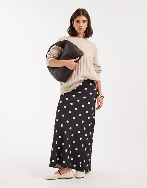 Satin bias maxi skirt in polka dot-Multi