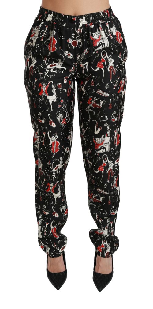 Silk Jacquard Printed Trousers — Black