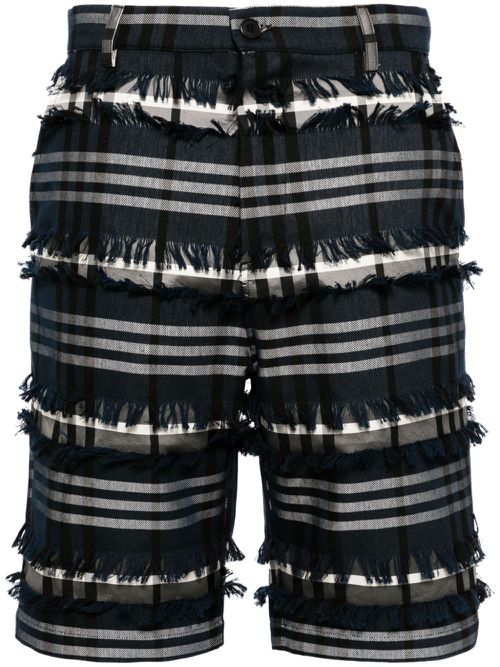 Check-print frayed shorts - Blue