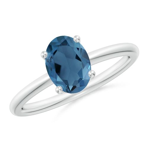 Angara 1.5 Carats Classic Solitaire Oval London Blue Topaz Promise Ring in Platinum