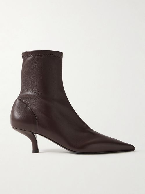 The Heeled Sock Leather Ankle Boots - Brown