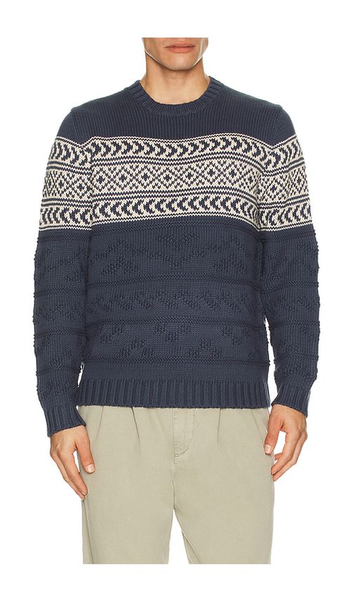Marine Layer Textured Fair Isle Sweater in Blue. S. Also in L, M, XL/1X