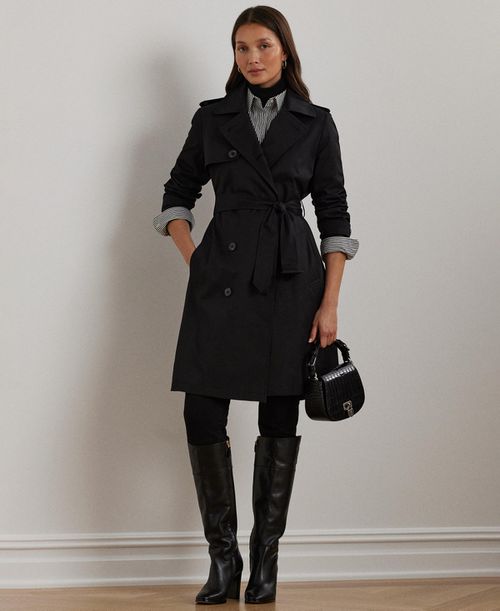 Women's Belted Water-Resistant Trench Coat - Black