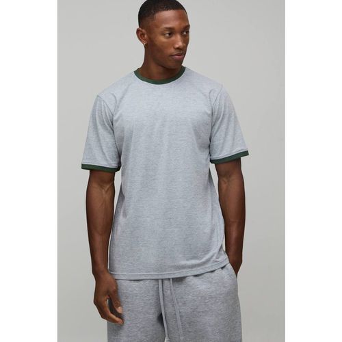 Regular Fit Ringer Crew Neck T-Shirt | Grey Marl | Sma