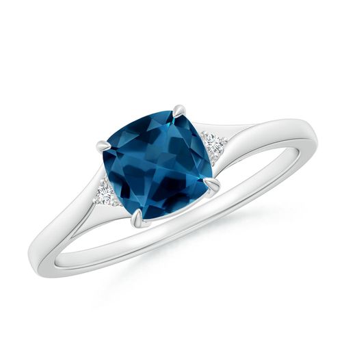 Angara 1.1 Carats Split Shank Cushion London Blue Topaz Solitaire Ring in Platinum
