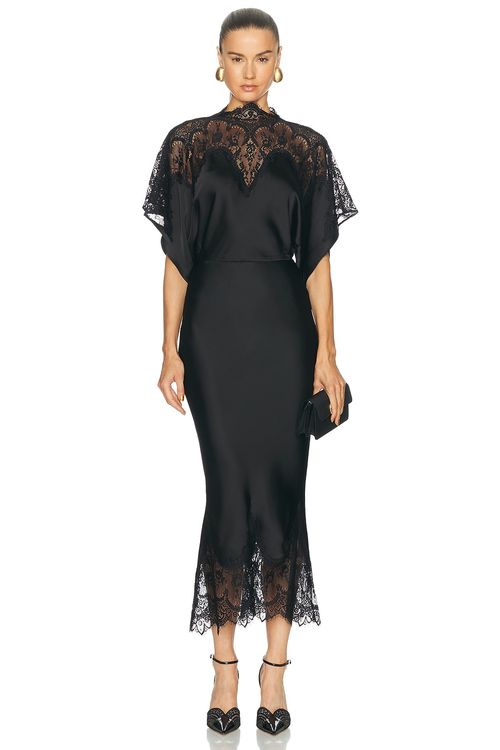 Norma Kamali Reverse Obie Midcalf Dress With Lace in Black - Black. XS also in