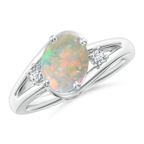 Angara 1.1 Carats Prong-Set Opal and Diamond Split Shank Ring in Platinum