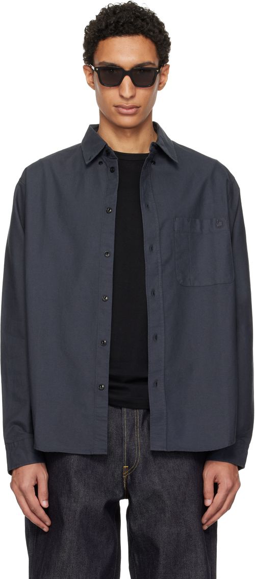 Gray Button-Down Cotton Oxford Long Sleeve Shirt
