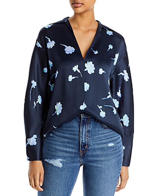 Sea Carnation Print Silk Blouse