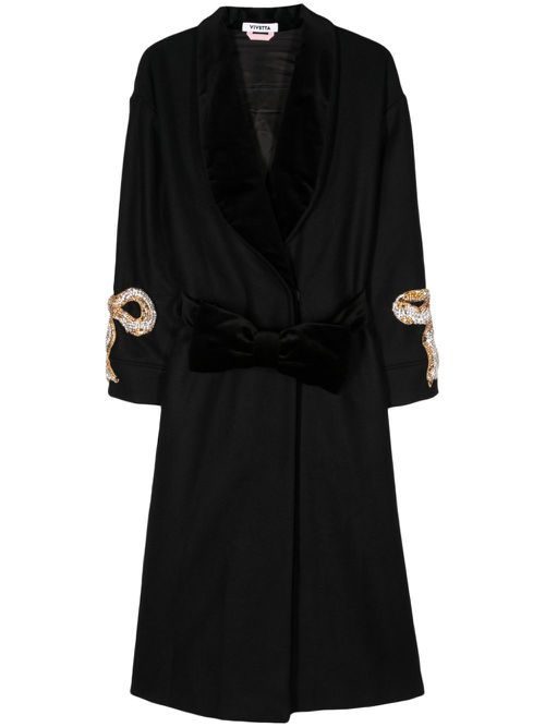 Shawl-lapels crystal-embellished coat - Black