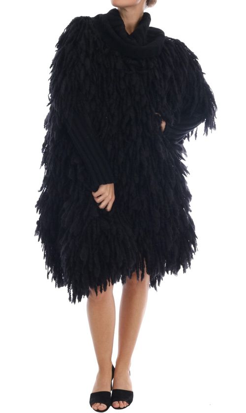 Fringed Wool and Cashmere Coat — Black