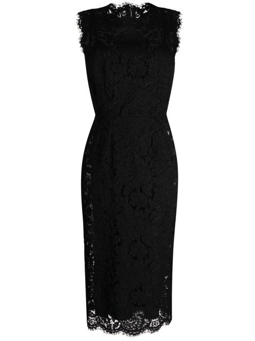 Lace-overlay fitted sleeveless dress - Black