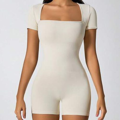 Women's Square Neck Ribbed Tummy Control Lifting Yoga Jumpsuit For Dance, Fitness, Outdoor