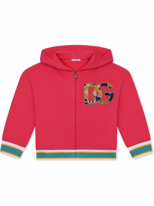Logo-patch zip-front hoodie - Pink