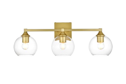 Brass and Clear Three Light Bath Sconce from the Foster Collection