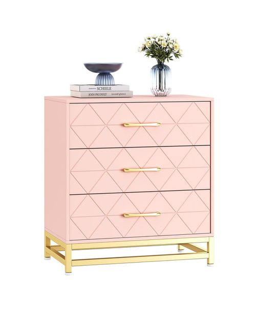 3 Drawer Dresser for Bedroom, Modern Wood Dressers Chest of Drawers with Storage - Pink