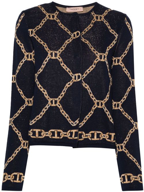 Chain-motif cardigan - Blue