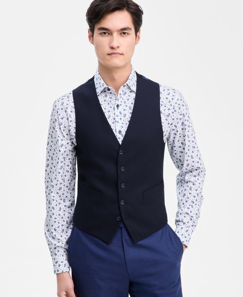 Men's Slim-Fit Techni-Cole Suit Separate Vest - NAVY