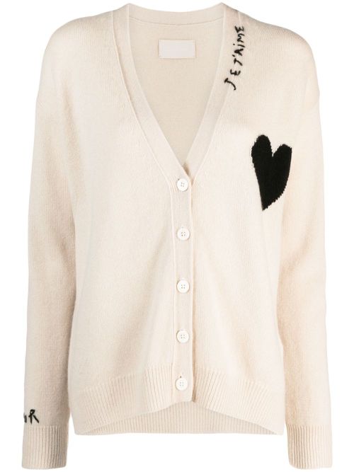 Mirka heart-embroidered cashmere cardigan - Neutrals