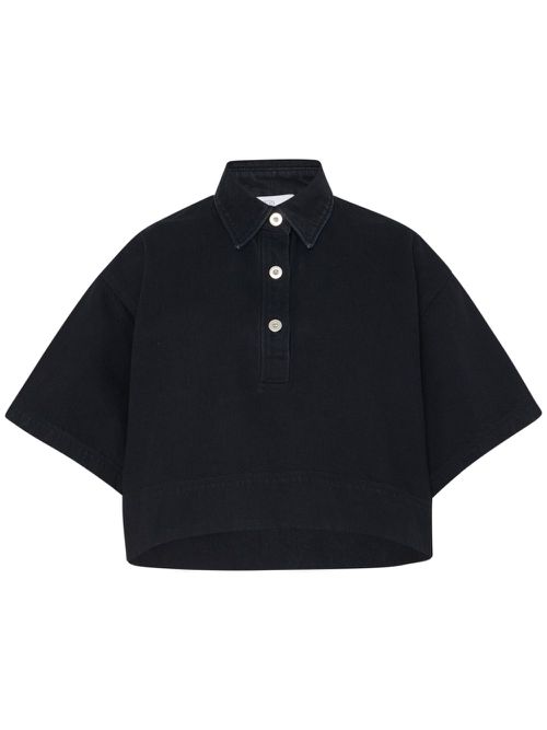 Cropped denim polo shirt - Black