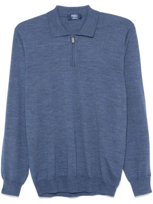Virgin Wool Fine-Knit Polo — Blue