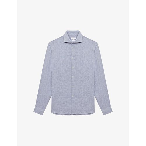 Mens Blue/white Ruban Regular-fit Long-sleeve Linen Shirt XL