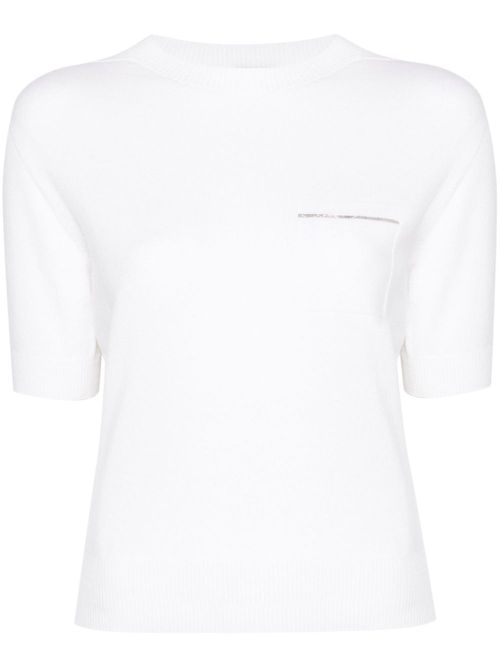 Bead-embellished knitted top - White