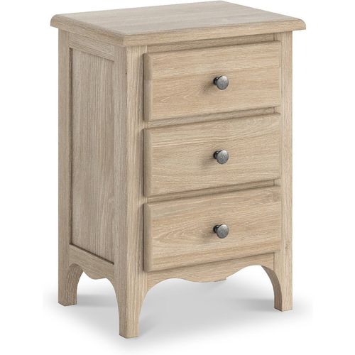 Celine Washed Oak Bedside Table | Chic 3 Drawer Cabinet | Roseland