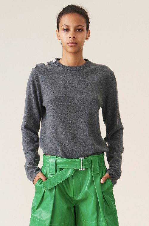 Crystal button long sleeve jumper - Grey