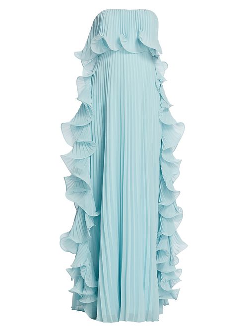 Women's Strapless Pleated Ruffle Gown - Azure