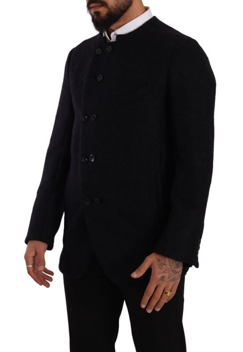 Alpaca Blend Button-Down Coat — Black