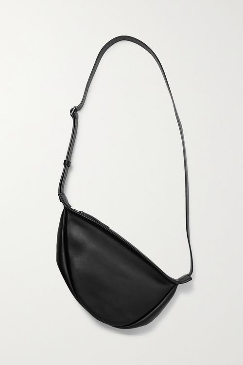 Slouchy Banana Leather Shoulder Bag - Black