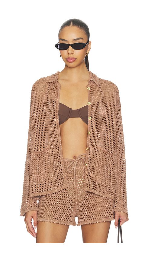 L'AGENCE Mariana Pointelle Knit Shirt in Metallic Bronze. XXS. Also in XS, S