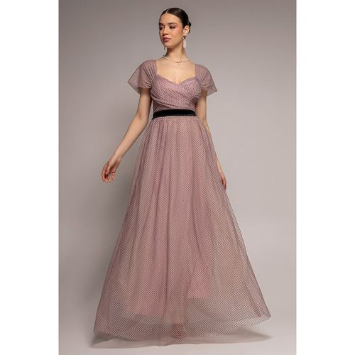 Goddiva Dobby Mesh Off The Shoulder Princess Maxi Dress - Blush