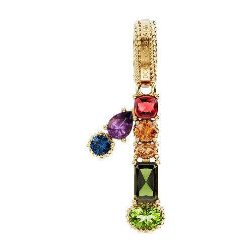 18 kt yellow gold rainbow pendant with multicolor finegemstones representing number 1