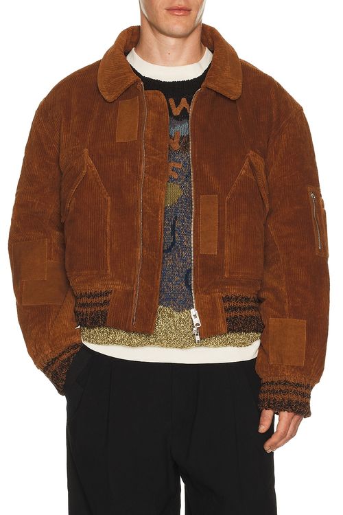 Story mfg. Patchwork Grain Bomber in Brown Scarecrow Cord - Brown. L also in