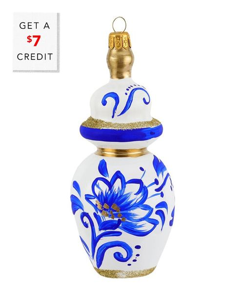 Ornaments Figural Ginger Jar With Large Flowers Ornament With $7 Credit