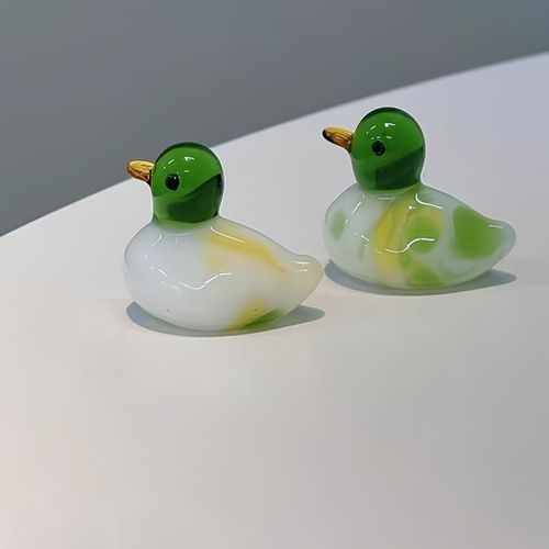 TEMU 2pcs Handmade Glass Duck Statue - Exquisite Lampwork Art Craft, Style Animal Figurine, Ornament For Fall Home Decor, Office Desk Decor, Potted