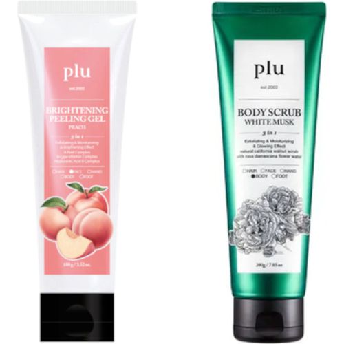 Plu - Brightening Peeling Gel Peach - 100g & Body Scrub - 200g - White Musk Set