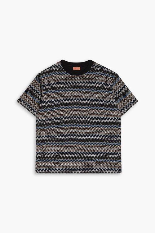 Crochet-knit cotton T-shirt - Blue - S