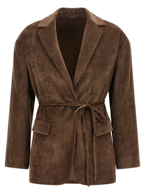 Microribbed Velvet Blazer — Brown
