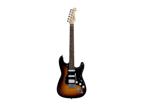 Indio by Cali Classic HSS Electric Guitar with Gig Bag - Sunburst Body, Black Pickguard, Rosewood Fingerboard