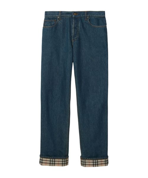Check turn-up straight jeans