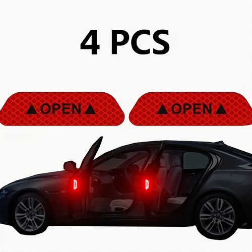 TEMU Vinyl Car Door Reflective Sticker, Self-adhesive Open Warning Decal, Single Use, Reflective, Prevention, Vehicle Safety Accessory