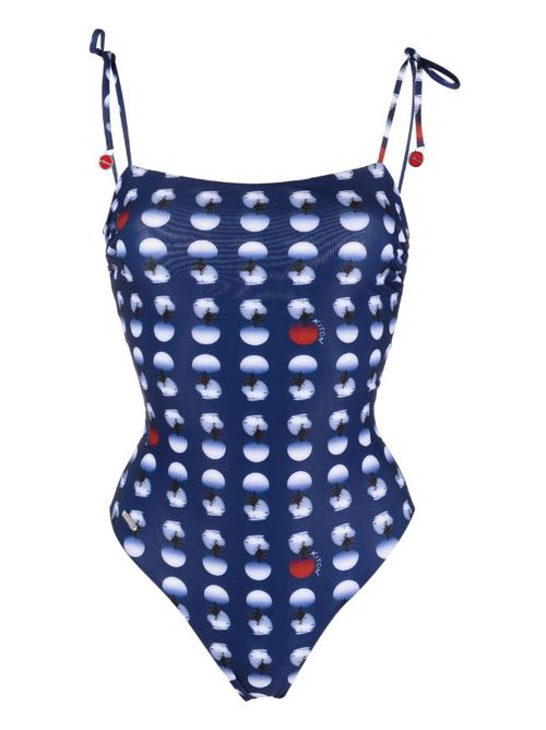 Polka-Dot Print Swimsuit — Navy