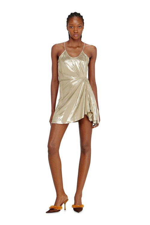 Stretch jersey mini dress with metallic finish - Dresses - Woman - Beige