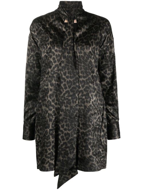 Leopard-print shirt dress - Brown