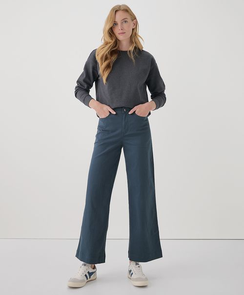 Women's Slate Blue Stretch Twill Wide Leg Pant